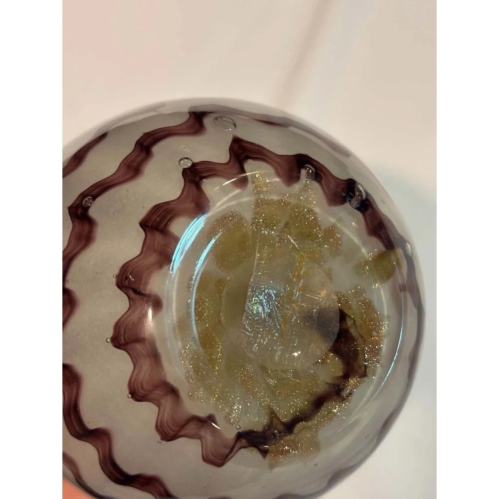 Dale Tiffany Favrile Hand Blown Art Glass Vase Brown Gold Iridescent Swirl Tag
